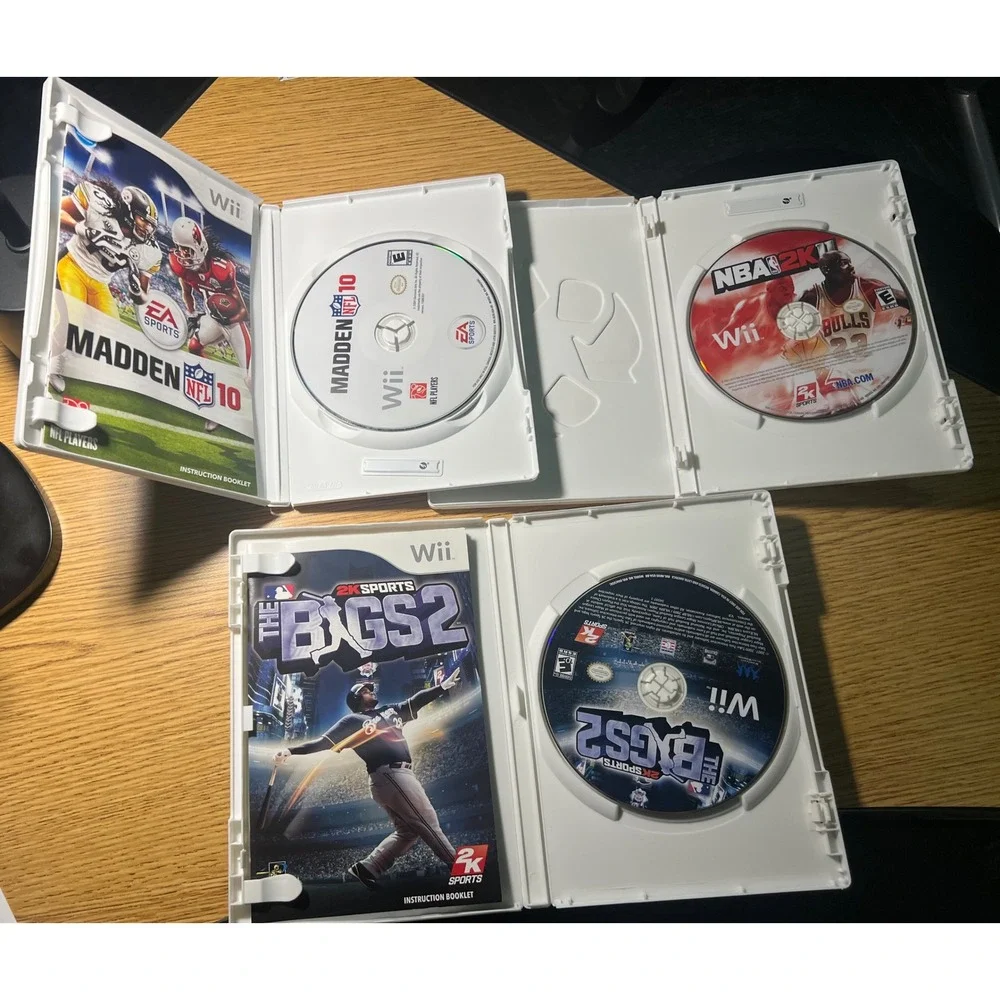 Nintendo Wii Sports Game Lot NBA 2K11 Madden NFL 10 The Bigs 2 Bundle